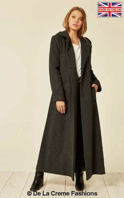 Oversized Faux Wool Blend Hooded Long Coat (1716)