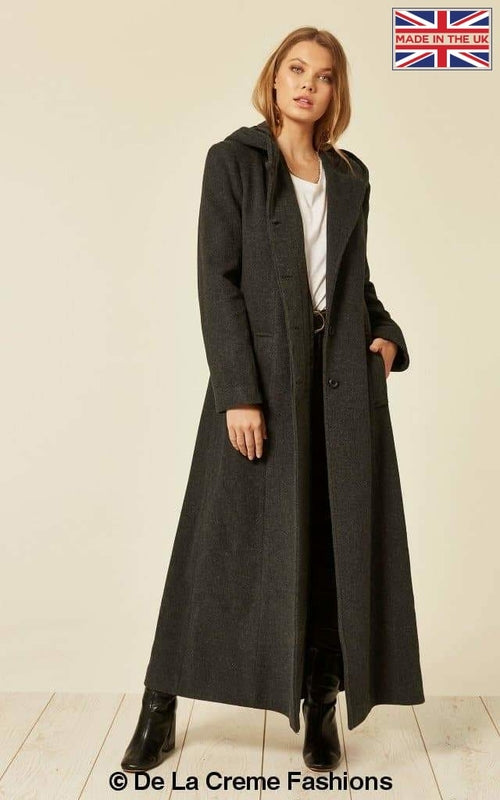 Oversized Faux Wool Blend Hooded Long Coat (1716)