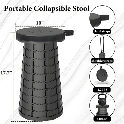 Space Saving Collapsible Stool Portable Camping Seat with Large Capacity Lightweight Outdoor Hiking Fishing Subway Bus Commuting