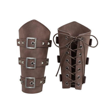 Medieval PU Leather Belt Bracers Waist Pouch Set Viking Knight Pirate Cosplay Accessories Halloween Renaissance Costume Props