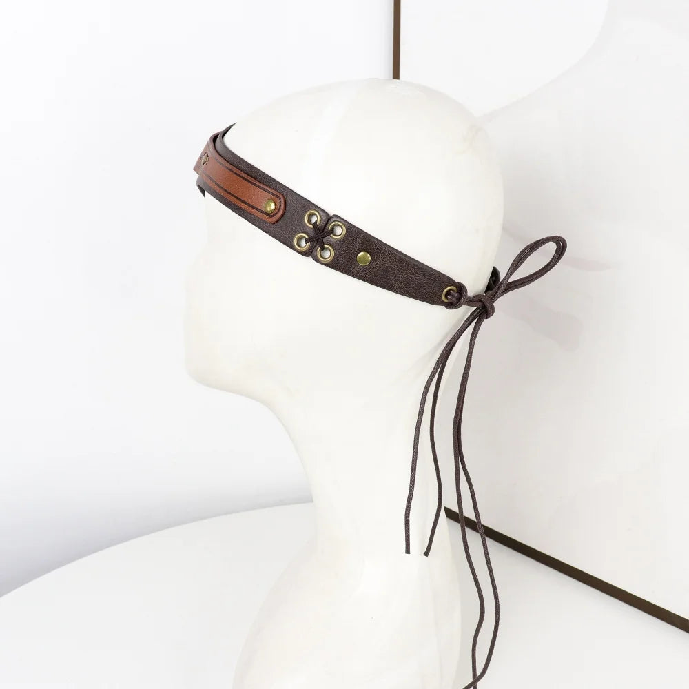 Women Medieval PU Leather Elf Headband Moon Forehead Circlet Forest Druid Renaissance Warrior LARP Halloween Fantasy Cosplay Acc