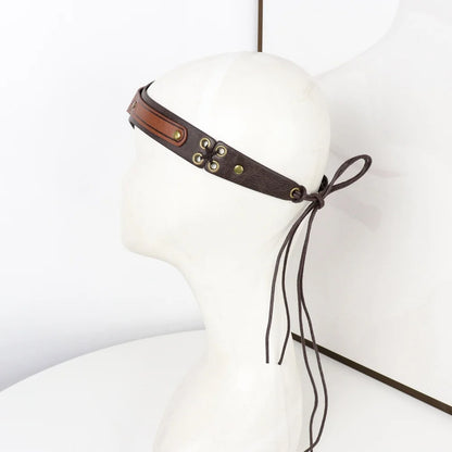 Women Medieval PU Leather Elf Headband Moon Forehead Circlet Forest Druid Renaissance Warrior LARP Halloween Fantasy Cosplay Acc