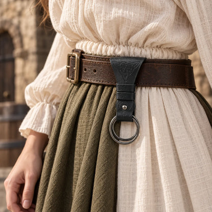 Medieval PU Leather Skirt Hike Vintage Celtic Double Ring Skirt Lifter Belt Accessory Viking Witch Renaissance LARP Fantasy Hall