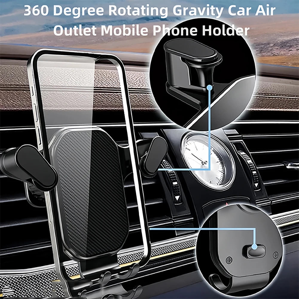 Car Phone Holder Air Vent Clip Mount Cellphone Stand Gravity Automatic Locking Smartphone GPS Support For 4.7-6.7 Inch Devices