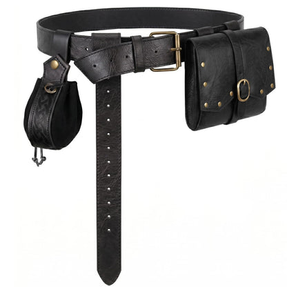 Viking Retro Pu Leather Waist Belt Medieval Flap Fanny Pack Drawstring Coin Purse Dice Bag for Renaissance Fairs LARP Cosplay Party