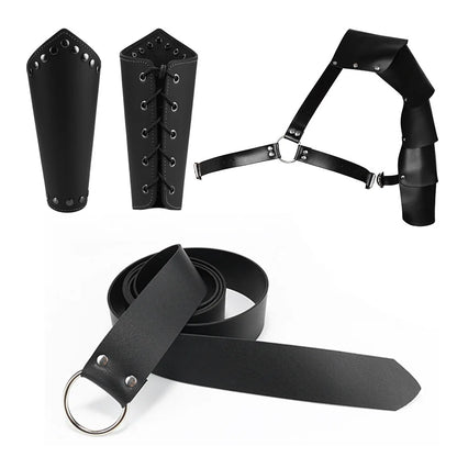 Medieval PU Leather Armor Set Pauldron Corset Waist Belt Bracers Men Viking Knight Pirate Cosplay Accessories Halloween Party