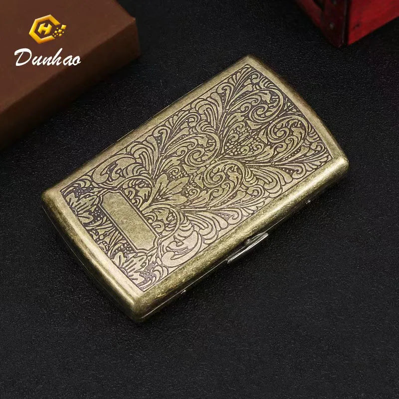 Vintage Bronze 12-Slot Flip Cigarette Case for MenI Hand-Engraved Crushproof Metal HolderI Ultra-Slim Pocket-Size Bulk Wholesale