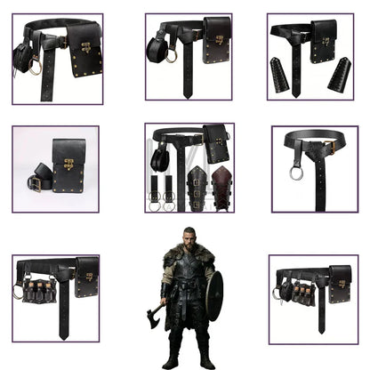 Viking Costume Accessories Set Medieval Retro Steampunk PU Leather Props Halloween Cosplay LARP Renaissance Party Role Play
