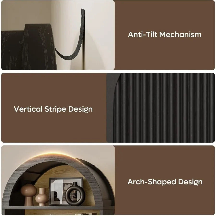 71 Tall Arched Kitchen Pantry for Home Storage, MDF with Black Finish, Space-Saving Design and Smooth-Closing Doors