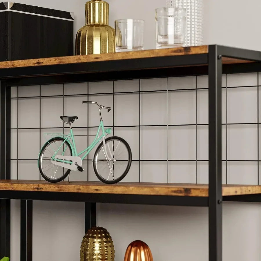 Bookshelves 6 Tiers, Industrial Etagere Heavy Duty Shelves for Living Room, Black Metal with Wood, Rustic Style and Adjustable