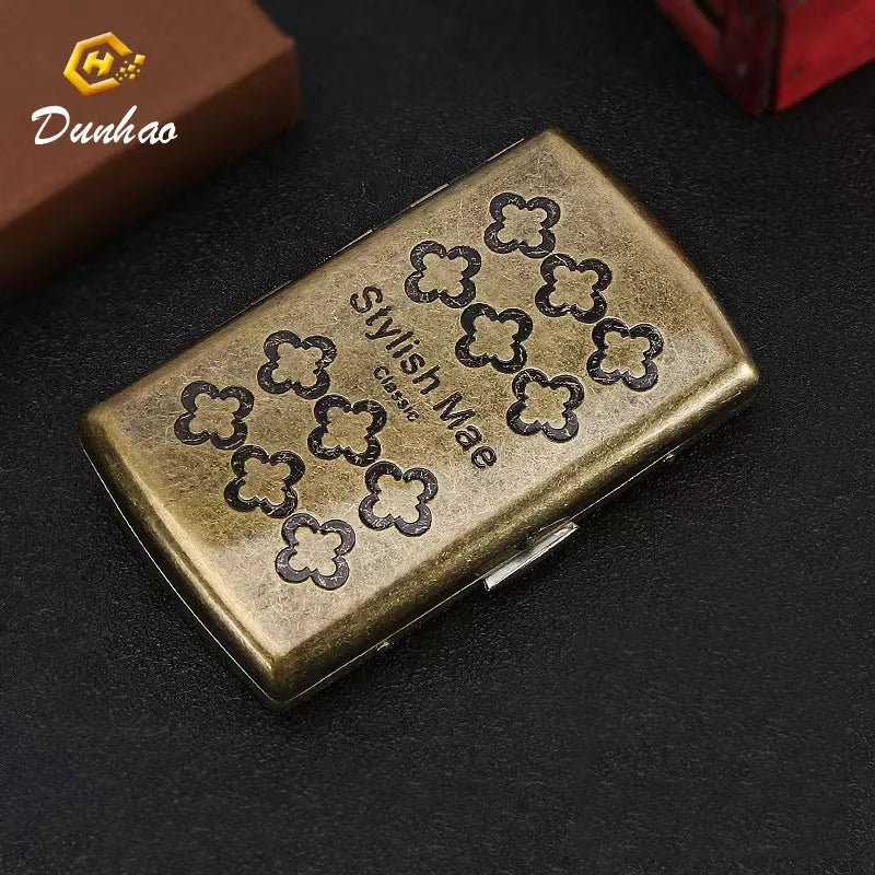 Vintage Bronze 12-Slot Flip Cigarette Case for MenI Hand-Engraved Crushproof Metal HolderI Ultra-Slim Pocket-Size Bulk Wholesale