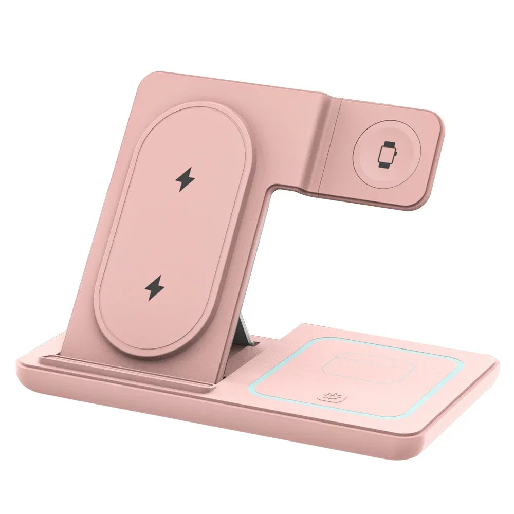 Night LED Light 3 In 1 Wireless Charger Foldable Stand For iPhone Samsung Apple Watch 2-11 SE Airpods Pro Fast Charging Station