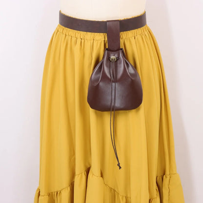 Vintage Medieval PU Leather Belt with Drawstring Pouch Renaissance Long Tail Waist Belt Hanging Bag Pirate Witch LARP Cosplay Ha