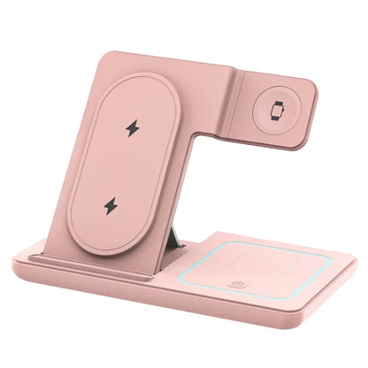 Night LED Light 3 In 1 Wireless Charger Foldable Stand For iPhone Samsung Apple Watch 2-11 SE Airpods Pro Fast Charging Station