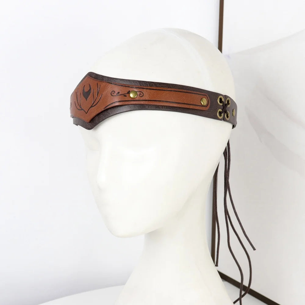 Women Medieval PU Leather Elf Headband Moon Forehead Circlet Forest Druid Renaissance Warrior LARP Halloween Fantasy Cosplay Acc