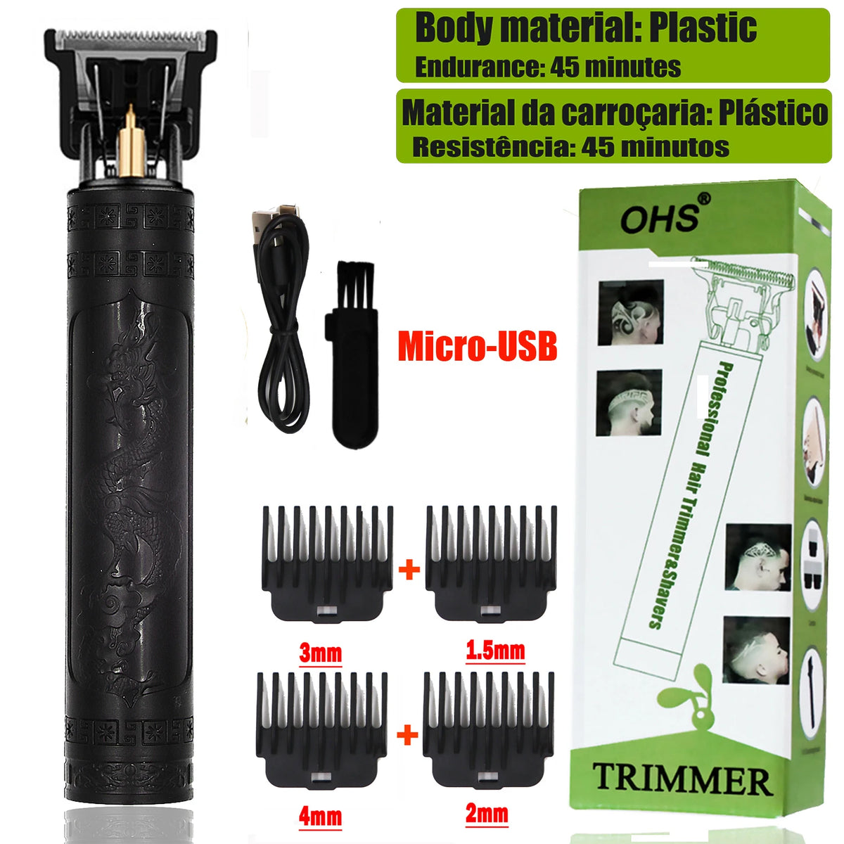 OHS Electric Hair Clipper Professional USB Cordless Clipper Professional Beard Trimmer Haircut Grooming Kit Hair Cutting Machine