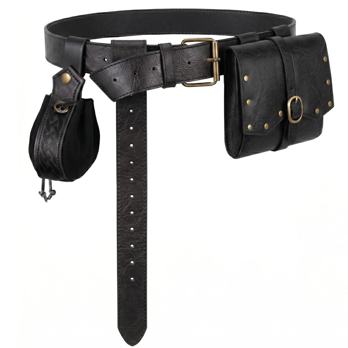 Viking Retro Pu Leather Waist Belt Medieval Flap Fanny Pack Drawstring Coin Purse Dice Bag for Renaissance Fairs LARP Cosplay Party