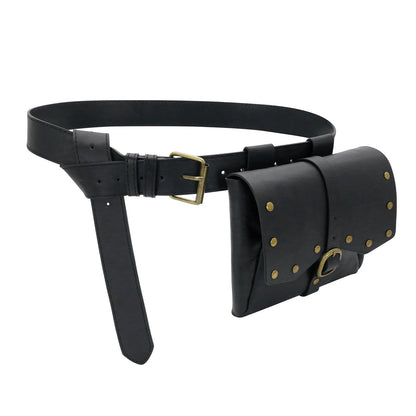 Viking Retro Pu Leather Waist Belt Medieval Flap Fanny Pack Drawstring Coin Purse Dice Bag for Renaissance Fairs LARP Cosplay Party