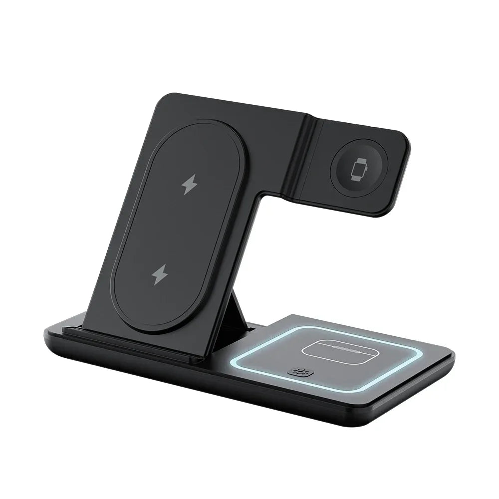 Night LED Light 3 In 1 Wireless Charger Foldable Stand For iPhone Samsung Apple Watch 2-11 SE Airpods Pro Fast Charging Station