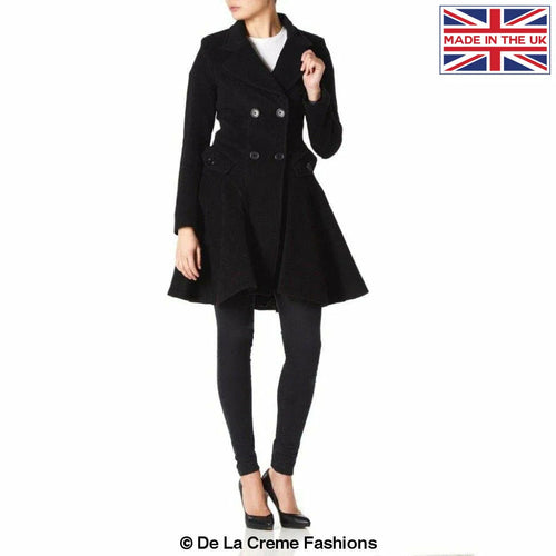 Wool Blend Fit And Flare Double Breasted Skater Coat (1102)