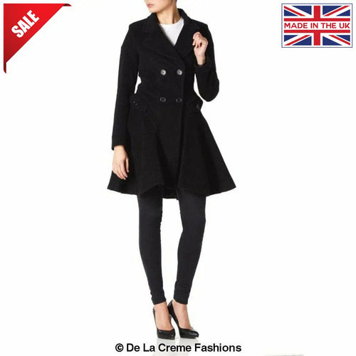 Wool Blend Fit And Flare Double Breasted Skater Coat (1102)