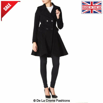 Wool Blend Fit And Flare Double Breasted Skater Coat (1102)