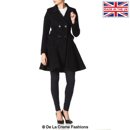 Wool Blend Fit And Flare Double Breasted Skater Coat (1102)