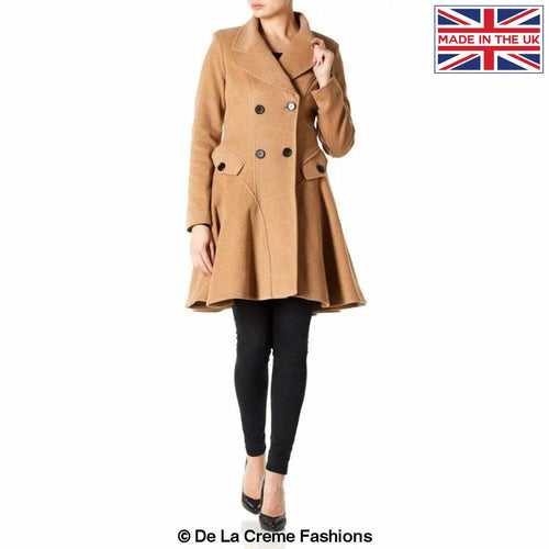 Wool Blend Fit And Flare Double Breasted Skater Coat (1102)