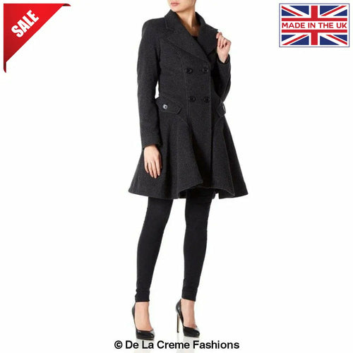 Wool Blend Fit And Flare Double Breasted Skater Coat (1102)