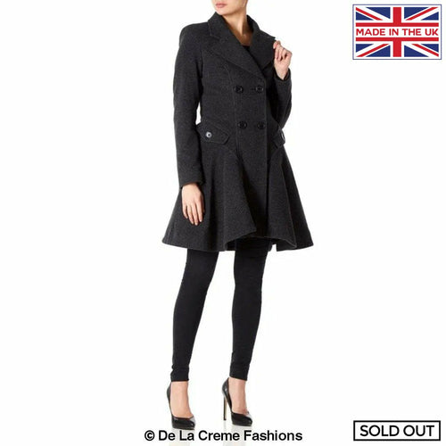 Wool Blend Fit And Flare Double Breasted Skater Coat (1102)