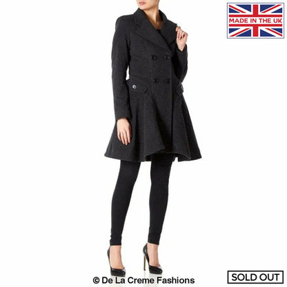 Wool Blend Fit And Flare Double Breasted Skater Coat (1102)