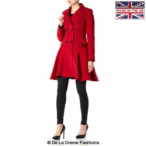 Wool Blend Fit And Flare Double Breasted Skater Coat (1102)