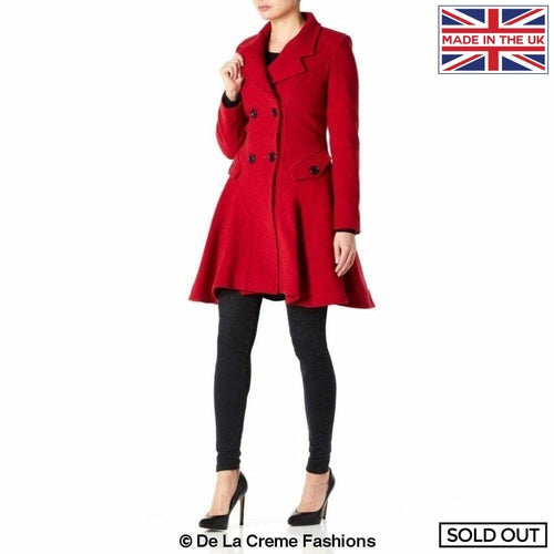 Wool Blend Fit And Flare Double Breasted Skater Coat (1102)