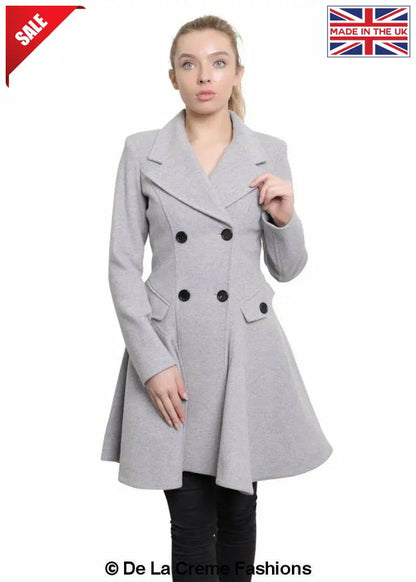 Wool Blend Fit And Flare Double Breasted Skater Coat (1102)